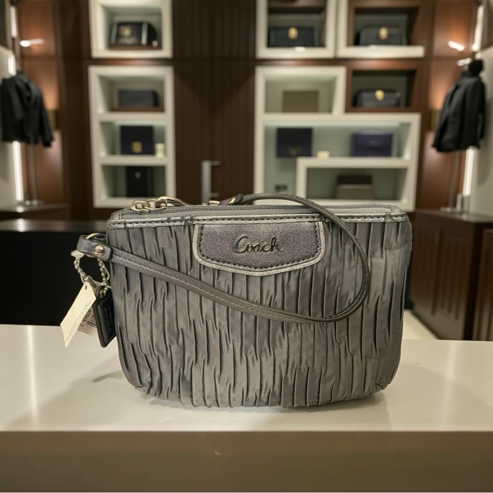 Coach Ashley List Gathered Satin Wristlet Ruched Fabric